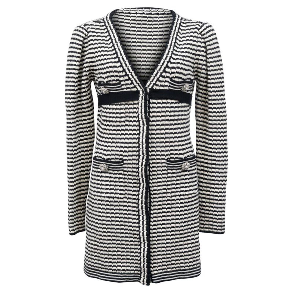 Self-Portrait Monochrome Stripe Knit Mini Dress in Black Cotton